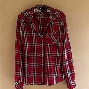Guess Red Plaid Button Down Long Sleeve Shirt size L